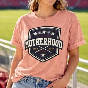 Motherhood Shield Badge T-Shirt, Crest Graphic Tee, Retro Mom Apparel